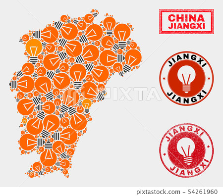 Electric Lamp Collage Jiangxi Province Map and Textured Seals 54261960