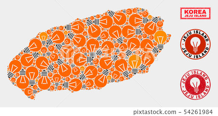 Energy Bulb Collage Jeju Island Map and Grunge Stamp Seals Energy Bulb Collage Jeju Island Map and Grunge Stamp Seals 54261984