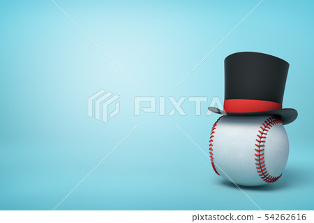 3d rendering of baseball wearing black tophat with much copy space on the rest of light blue 54262616