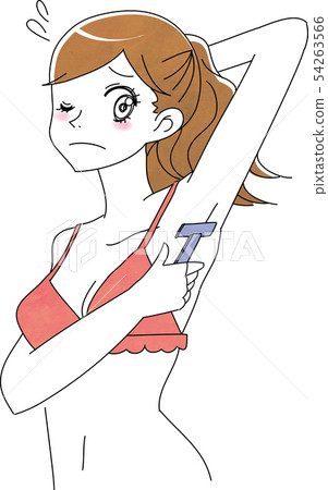 Woman processing armpit hair with razor 54263566