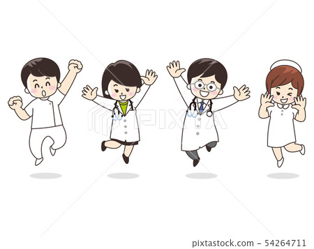Medical workers jumping 54264711