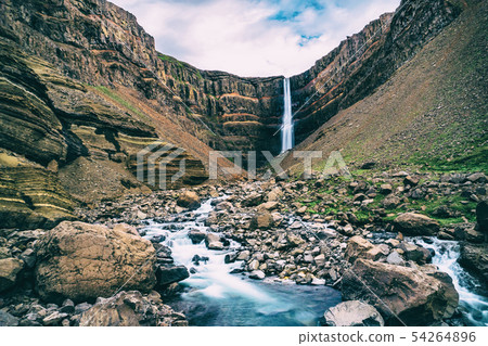Beautiful Hengifoss Waterfall in Eastern Iceland. Beautiful Hengifoss Waterfall in Eastern Iceland. 54264896