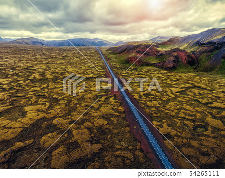 Aerial view of mossy lava field in Iceland. Aerial view of mossy lava field in Iceland. 54265111