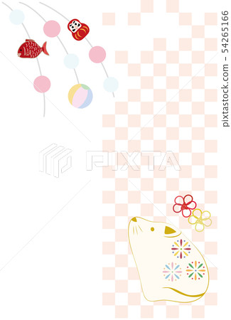 New Year's card illustration of a rat doll and a hanging ornament 54265166
