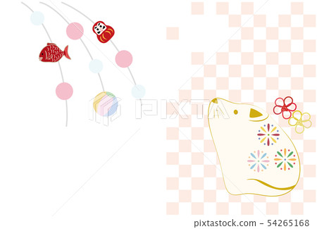 New Year's card illustration of a rat doll and a hanging ornament 54265168