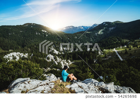 Man traveler hiking across Croatia landscape. Man traveler hiking across Croatia landscape. 54265698
