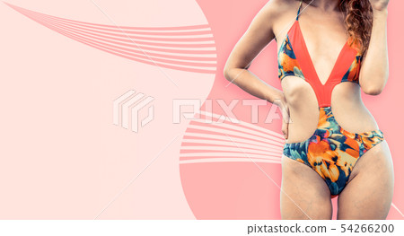 Woman in swimsuit posing on color background. 54266200