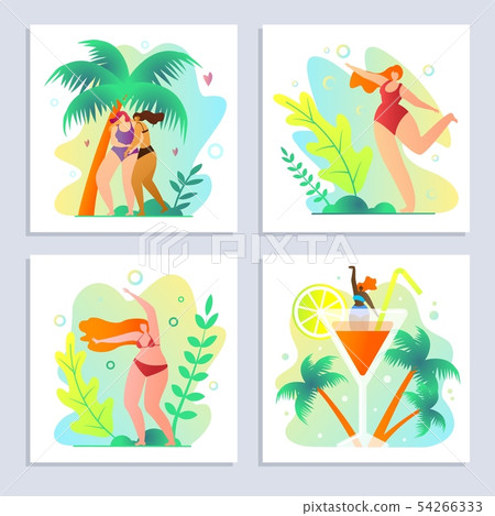 Set Trip and Rest on Tropical Island Cartoon. 54266333