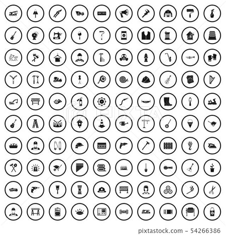 100 tools icons set, simple style 100 tools icons set, simple style 54266386