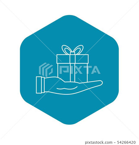 Gift box in hand icon, outline style Gift box in hand icon, outline style 54266420