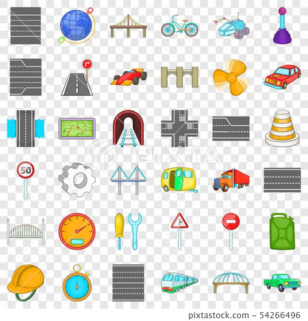 Bridge road icons set, cartoon style Bridge road icons set, cartoon style 54266496