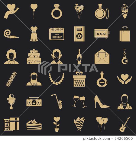 Birthday icons set, simple style 54266500