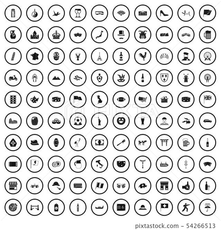 100 tourist attractions icons set, simple style 54266513