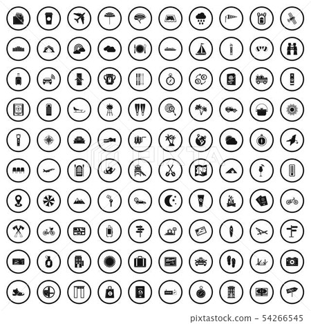 100 tourist trip icons set, simple style 54266545