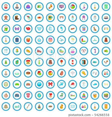 100 family icons set, cartoon style 54266558