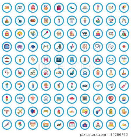 100 family traditions icons set, cartoon style 54266753