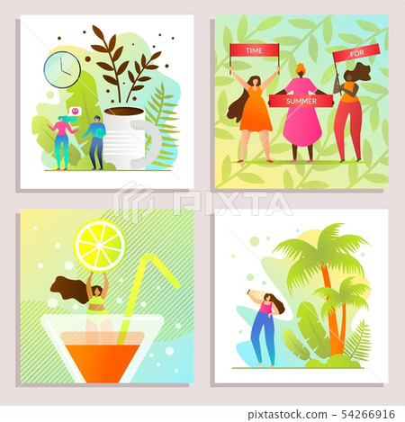 Flat Set Inscription on Poster Time for Summer. 54266916
