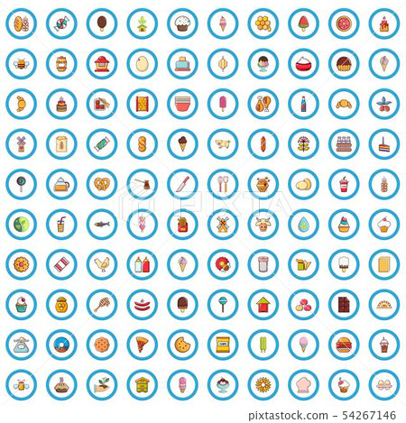 100 favorite food icons set, cartoon style 54267146