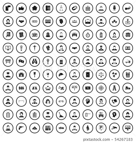 100 wage earner icons set, simple style 54267183