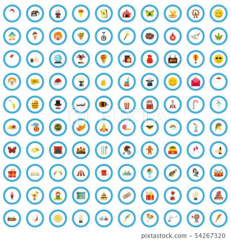 100 festival icons set, flat style 100 festival icons set, flat style 54267320