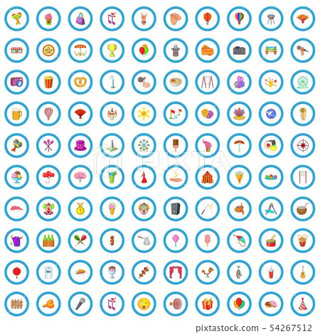 100 festival icons set, cartoon style - Stock Illustration [54267512 ...