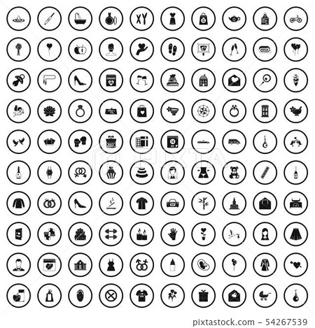 100 woman happy icons set, simple style - Stock Illustration [54267539 ...