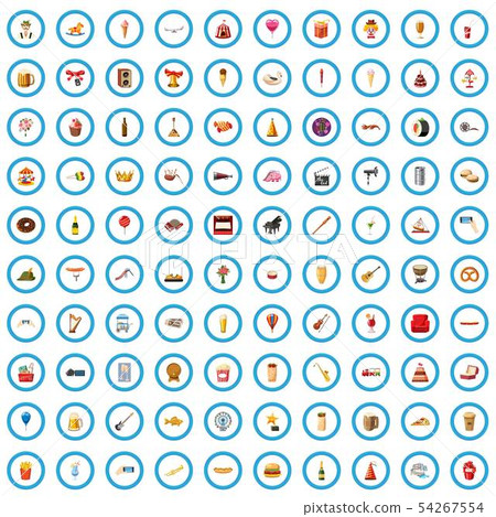 100 festive day icons set, cartoon style 54267554