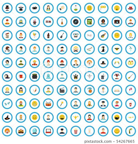 100 film actor icons set, flat style - Stock Illustration [54267665 ...