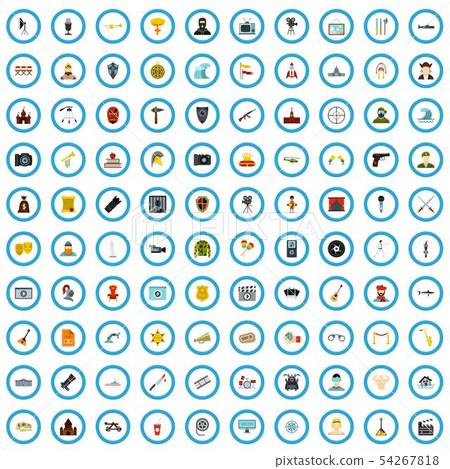 100 film site icons set, flat style 100 film site icons set, flat style 54267818