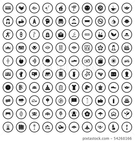100 yoga studio icons set, simple style 100 yoga studio icons set, simple style 54268166