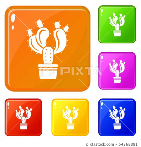 Cactus in pot icons set vector color Cactus in pot icons set vector color 54268881