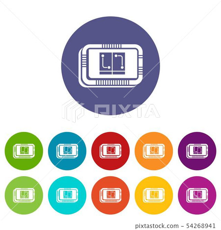 Retro microchip icons set vector color Retro microchip icons set vector color 54268941