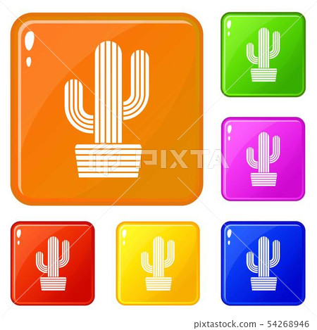 Tall cactus icons set vector color 54268946