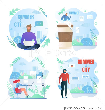 Set Working Summer People, Summer City Cartoon. Set Working Summer People, Summer City Cartoon. 54269730