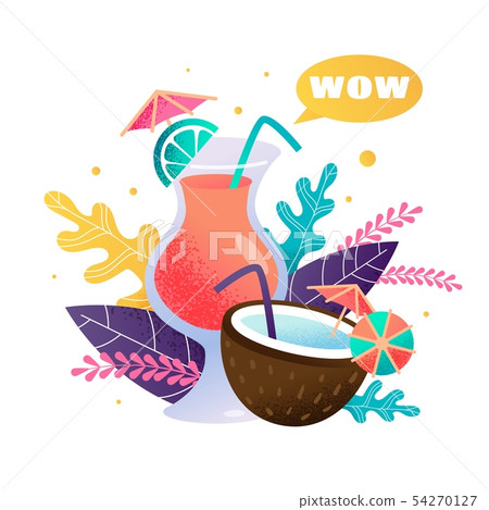 Fresh Tropical Cocktails With Wow Effect Cartoon Stock Illustration 54270127 Pixta