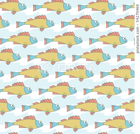 Seamless pattern with cute hand drawn fishes and - Stock Illustration ...