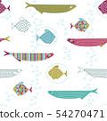 Seamless pattern with cute hand drawn fishes and 54270471