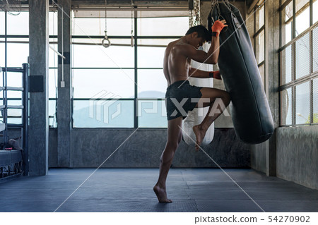 Fighter is practicing in boxing gym, Thai boxing, Fighter is practicing in boxing gym, Thai boxing, 54270902