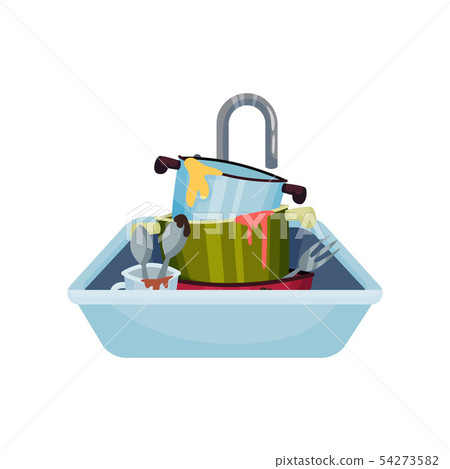 Sink full of dirty dishes. Vector illustration on white background. Sink full of dirty dishes. Vector illustration on white background. 54273582