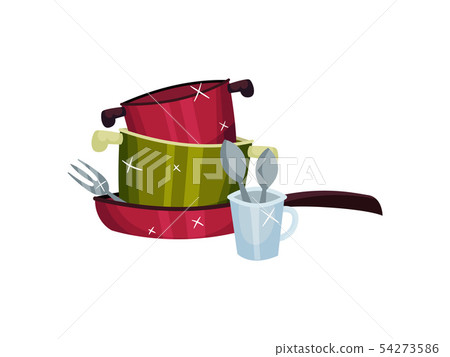 Clean the pots in the pan. Vector illustration on white background. Clean the pots in the pan. Vector illustration on white background. 54273586
