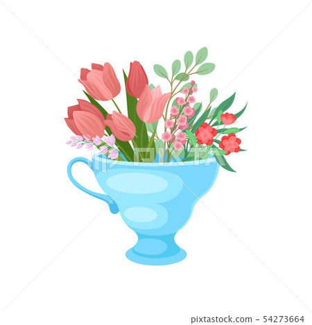 Pink tulips in a mug. Vector illustration on white background. Pink tulips in a mug. Vector illustration on white background. 54273664