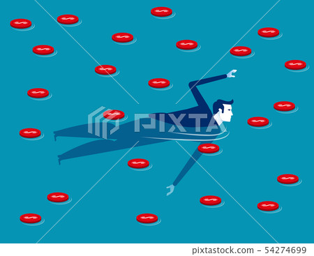 Businessman swimming in sea of coin. Concept 54274699