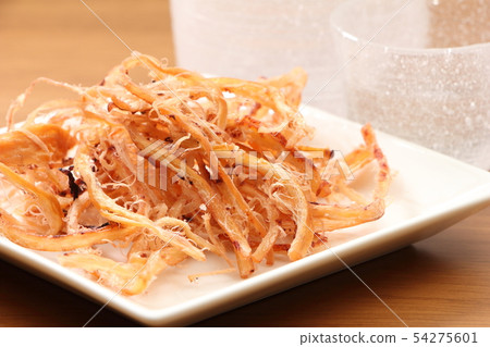 sakiika. At the back is a glass bottle of sake and porridge. A snack image of sake. 54275601
