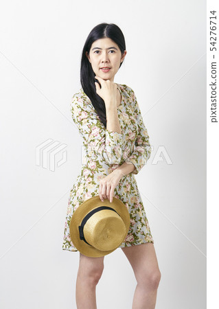 Portrait Asian woman summer with hat 54276714