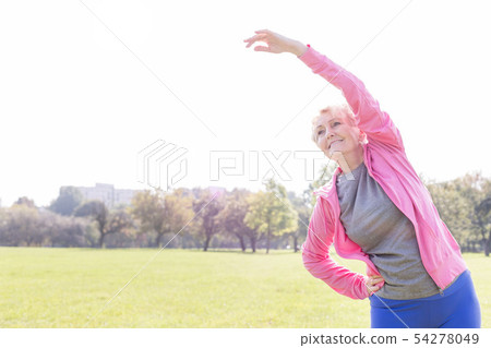 Active senior woman with dumbbells exercising Active senior woman with dumbbells exercising 54278049