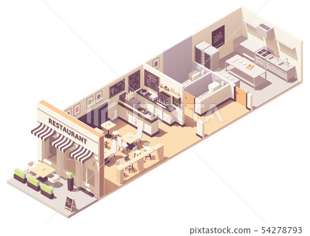 Vector isometric restaurant interior cross-section 54278793