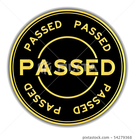 Black and gold color passed word round sticker 54279368