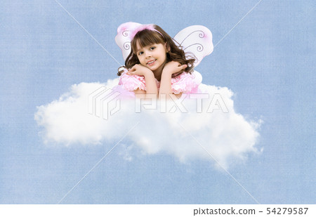 beautiful little girl flying on cloud 54279587
