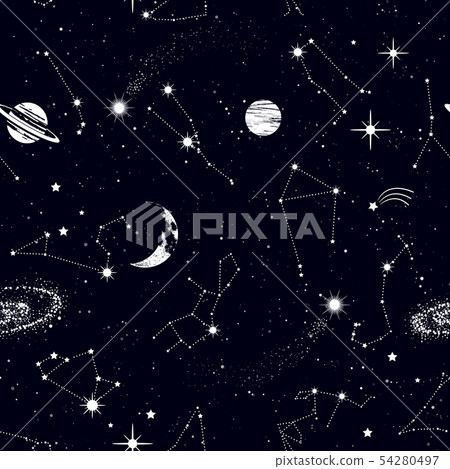 Space seamless pattern with zodiac constellations, 54280497
