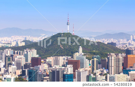 Seoul city and n seoul tower and Skyscrapers 54280819